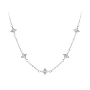 925 Sterling Silver Dainty Stars Necklace for Women, Four-Leaf Clover CZ Choker Chain Necklace Trendy Jewelry Gift