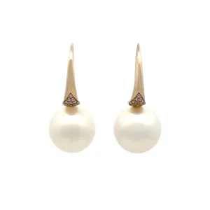 9K Yellow Gold Australian South Sea 12-13mm Cultured Pearl and Argyle Diamond Hook Earrings