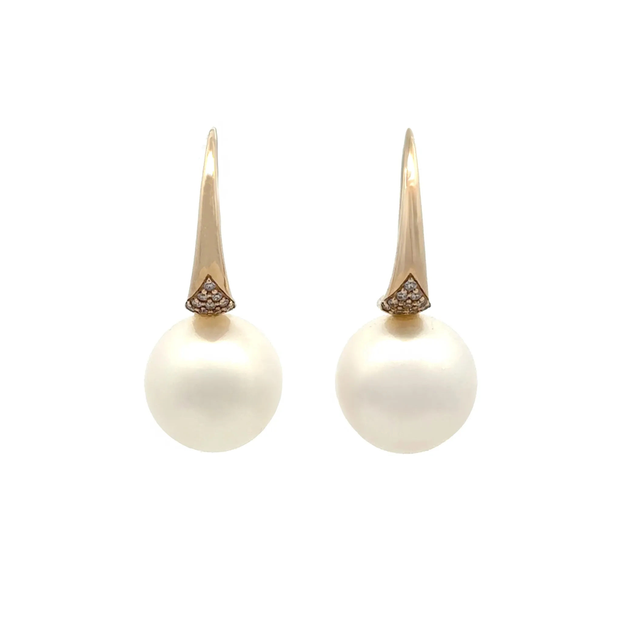 9K Yellow Gold Australian South Sea 12-13mm Cultured Pearl and Argyle Diamond Hook Earrings