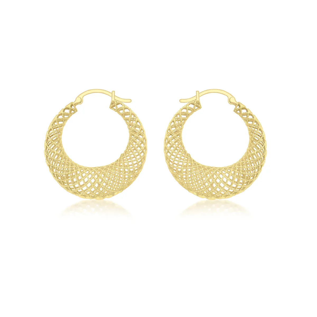 9K Yellow Gold Creole Mesh Hoop Earrings