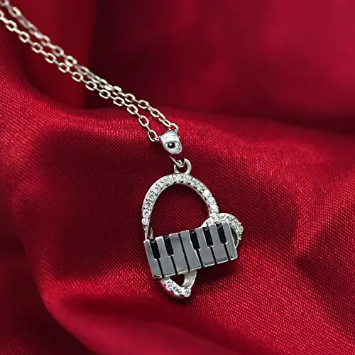 ACJNA 925 Sterling Silver Heart Pendant Piano Keyboard Necklace Music Jewelry for Women Girls