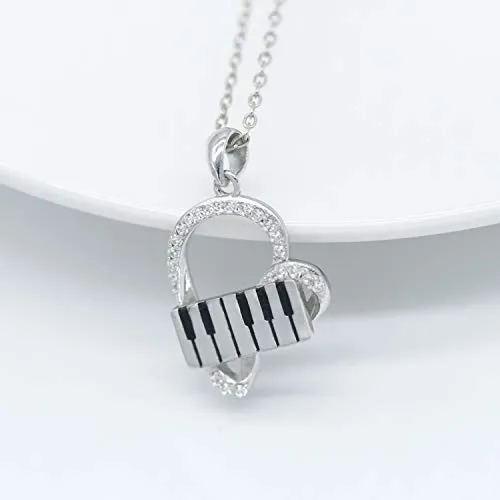 ACJNA 925 Sterling Silver Heart Pendant Piano Keyboard Necklace Music Jewelry for Women Girls