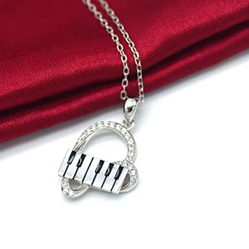 ACJNA 925 Sterling Silver Heart Pendant Piano Keyboard Necklace Music Jewelry for Women Girls