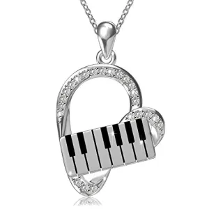 ACJNA 925 Sterling Silver Heart Pendant Piano Keyboard Necklace Music Jewelry for Women Girls