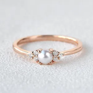 Akoya Pearl & Geometric Moissanite Rose Gold Ring