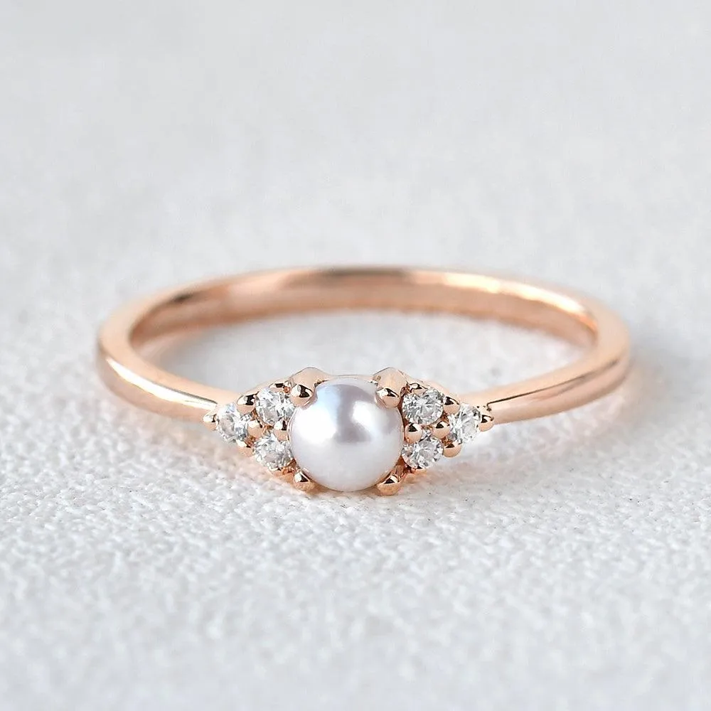 Akoya Pearl & Geometric Moissanite Rose Gold Ring