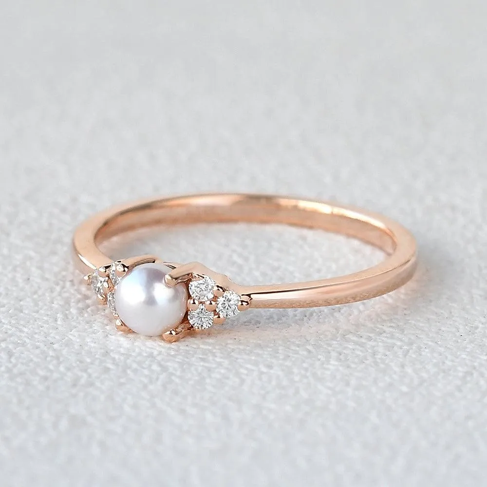 Akoya Pearl & Geometric Moissanite Rose Gold Ring