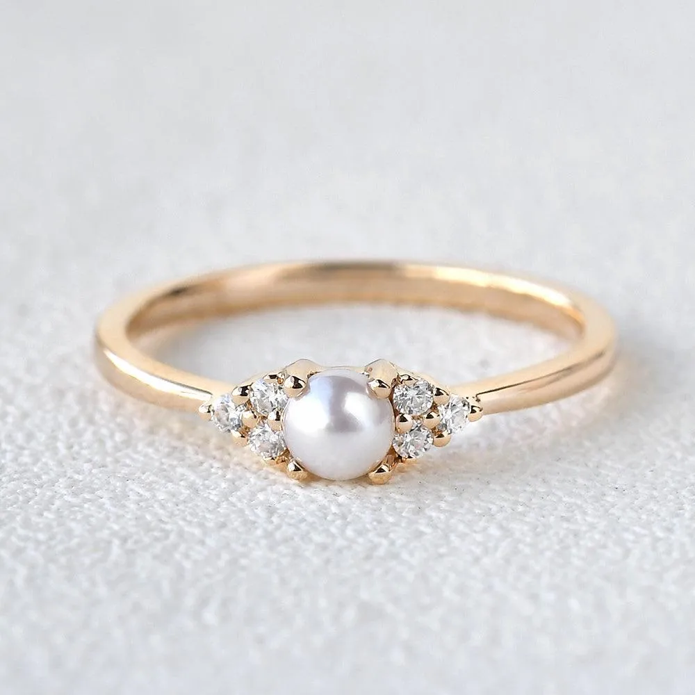 Akoya Pearl & Geometric Moissanite Rose Gold Ring