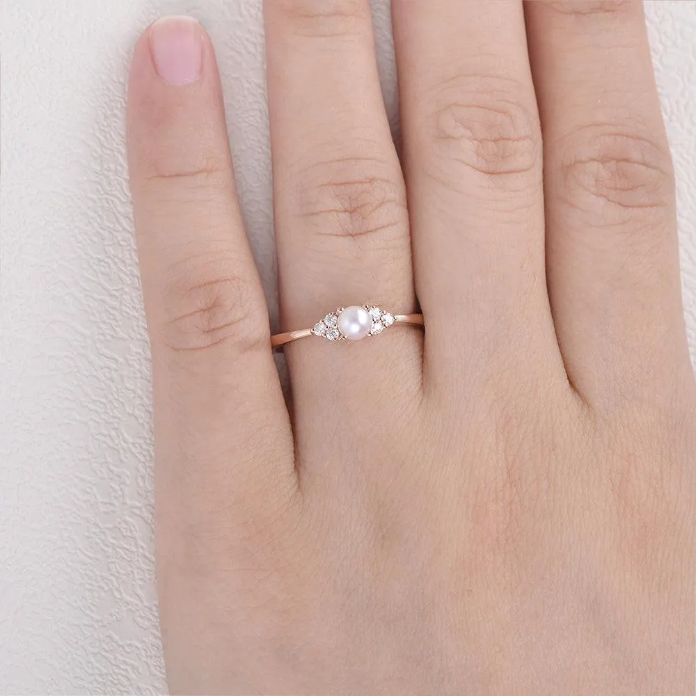 Akoya Pearl & Geometric Moissanite Rose Gold Ring