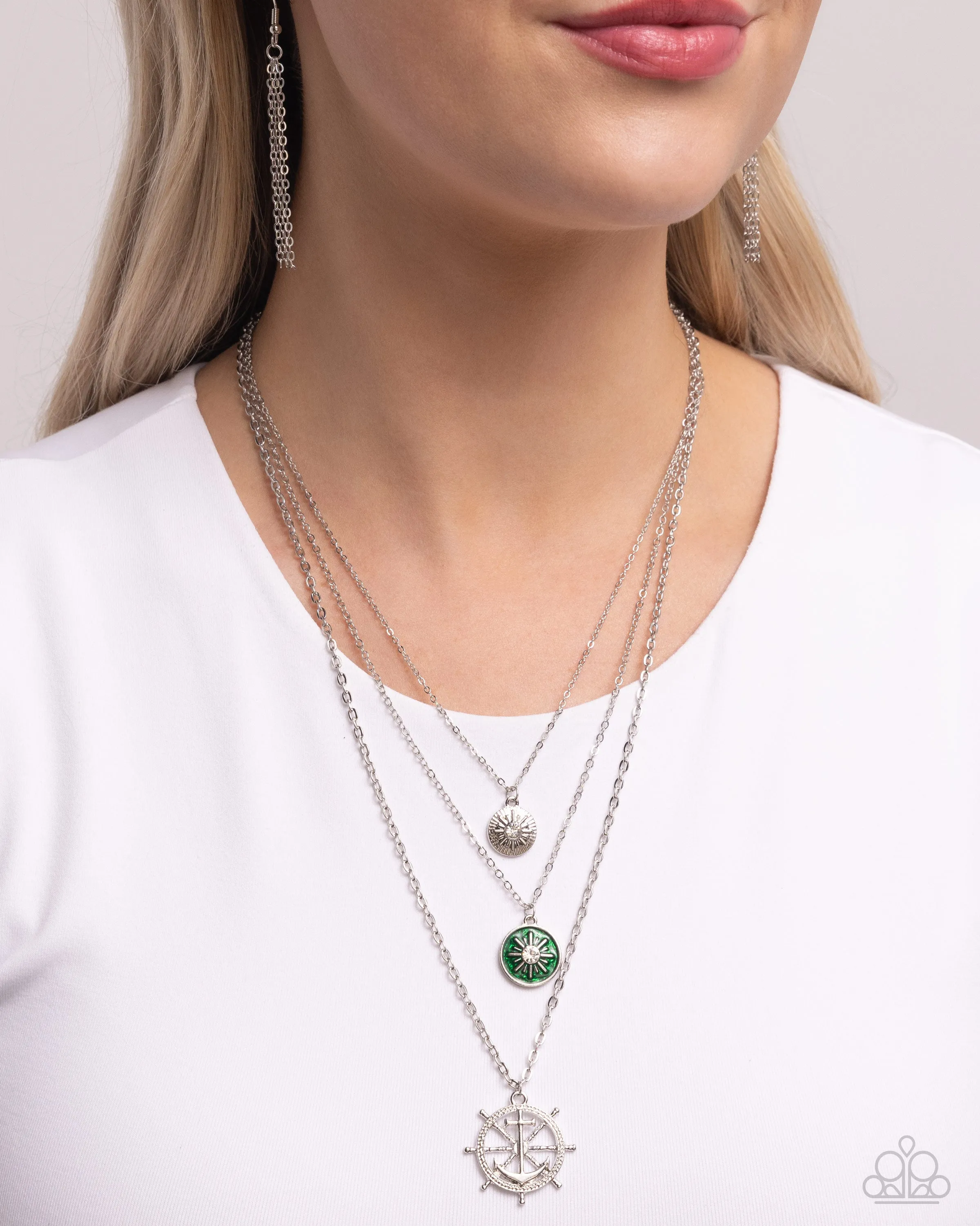 Anchor Arrangement - Green - Ship's Wheel Tiered Paparazzi Short Necklace