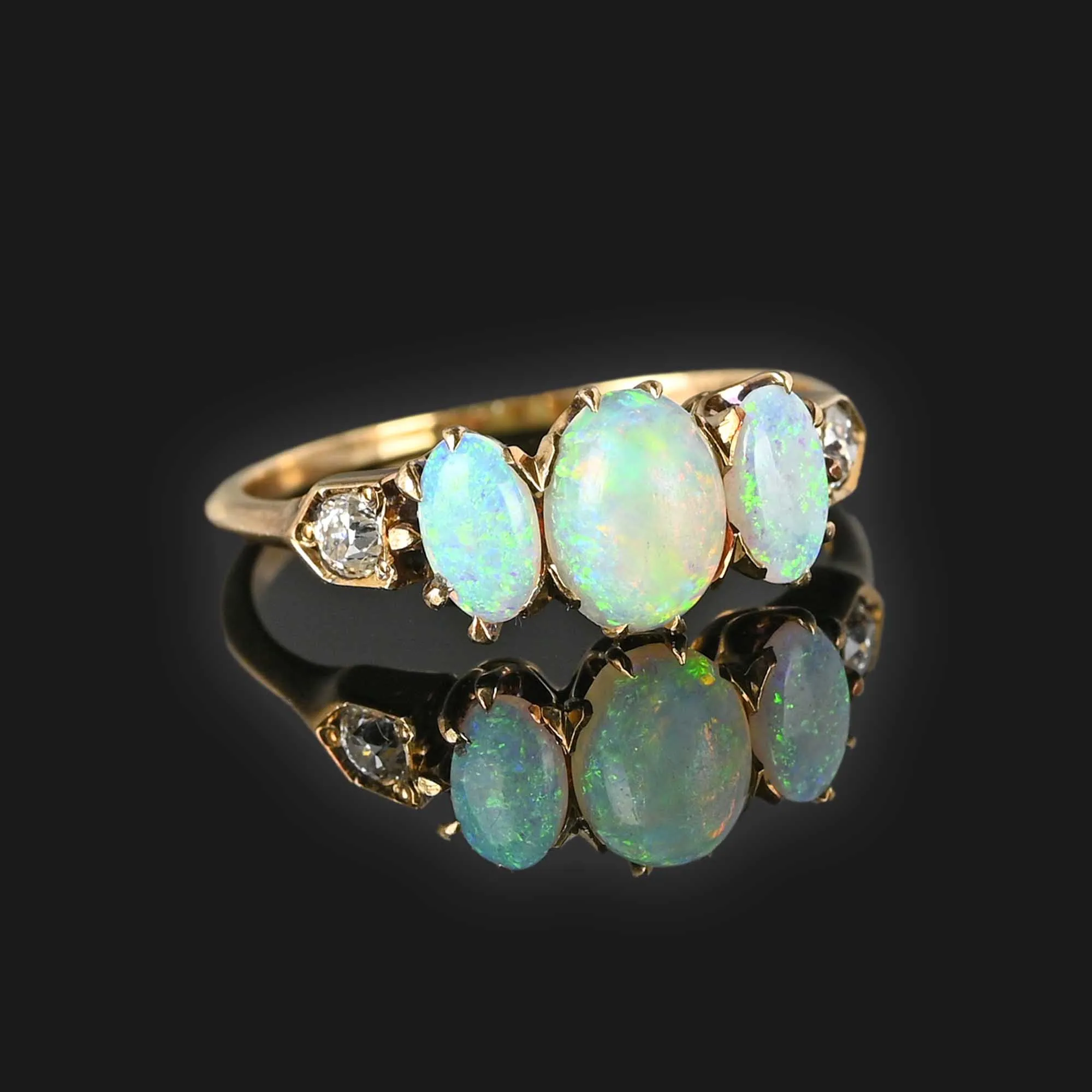 Antique European Diamond Opal Ring in 14K Gold