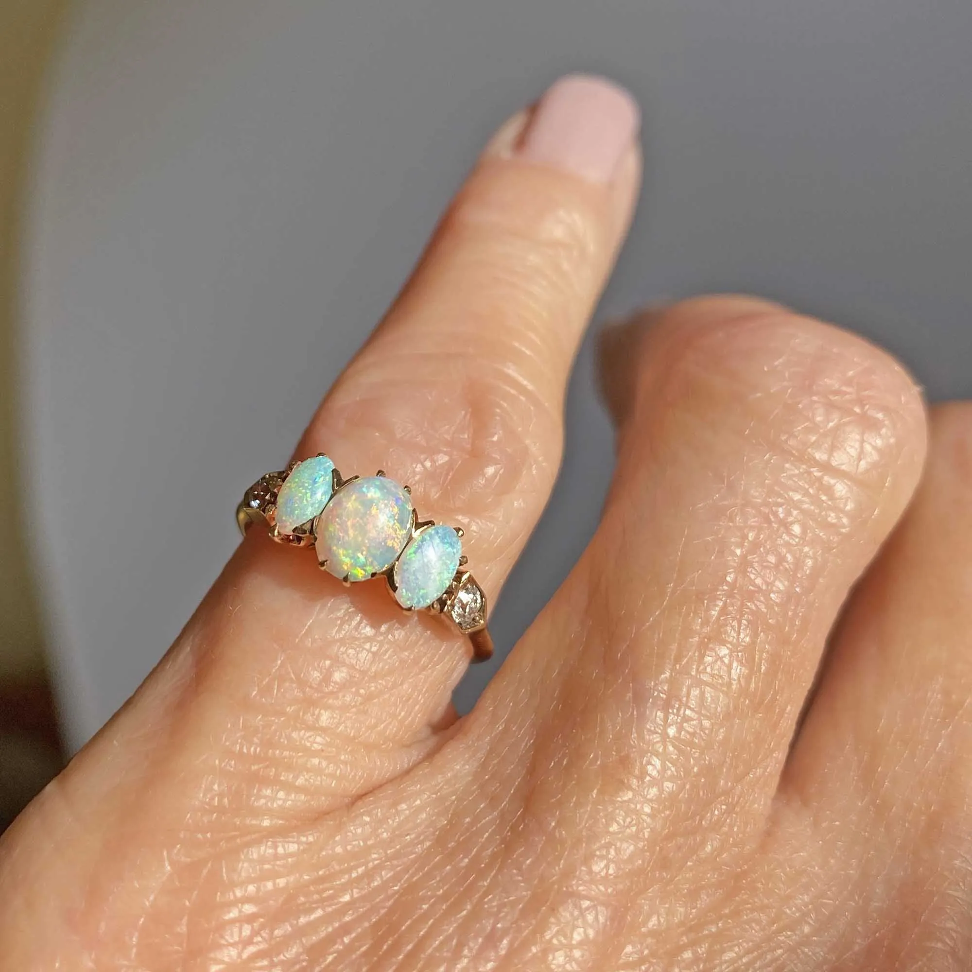 Antique European Diamond Opal Ring in 14K Gold