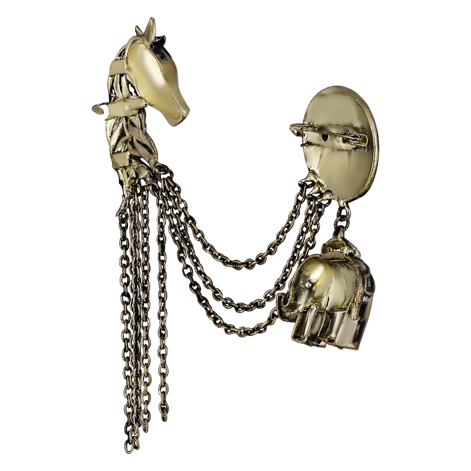 Baby Elaphant and Horse Face Shaped Floral Brooch Pin with Chain