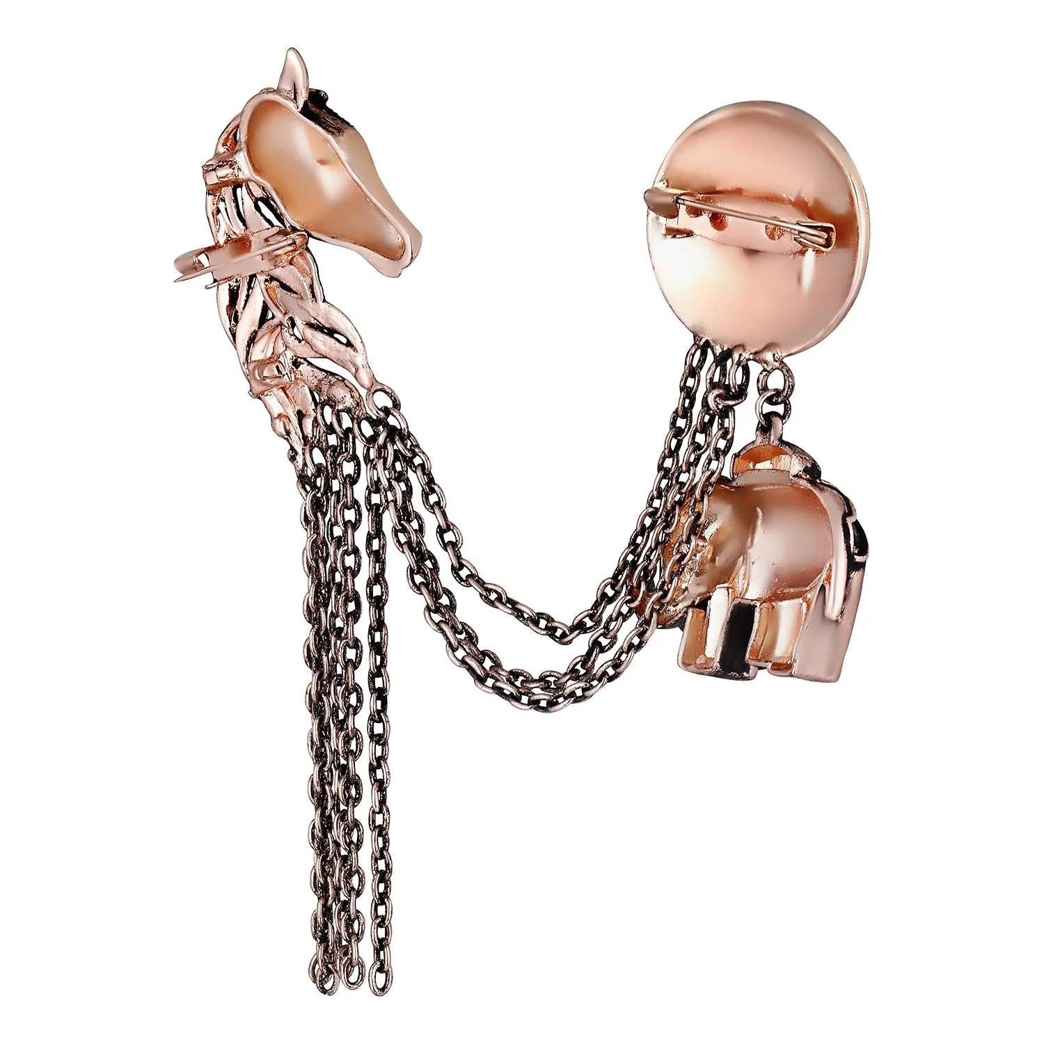 Baby Elaphant and Horse Face Shaped Floral Brooch Pin with Chain