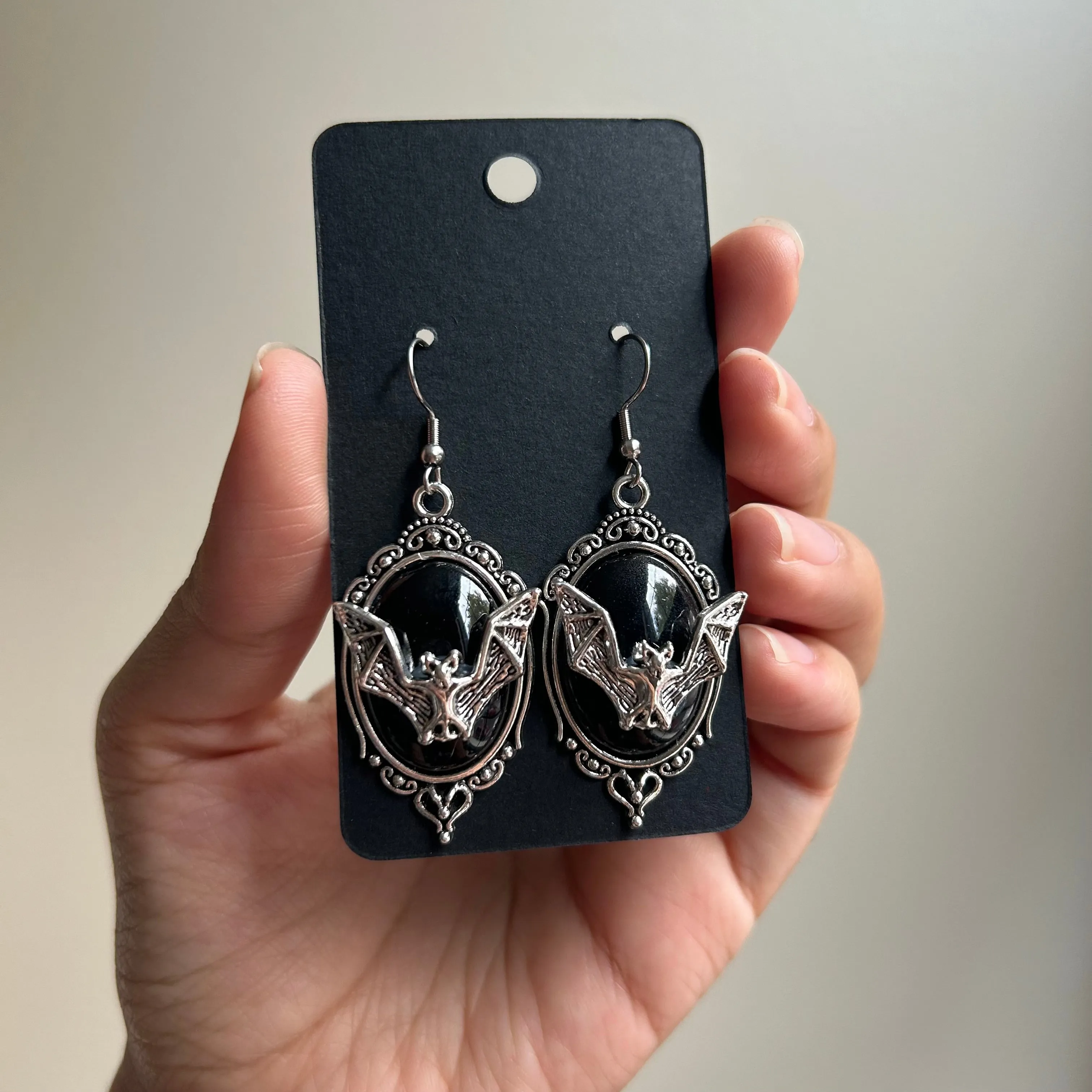 Bat Cameo Earrings