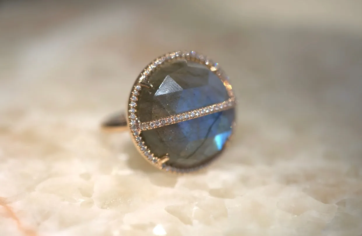 Belted Labradorite with Diamond Halo Ring