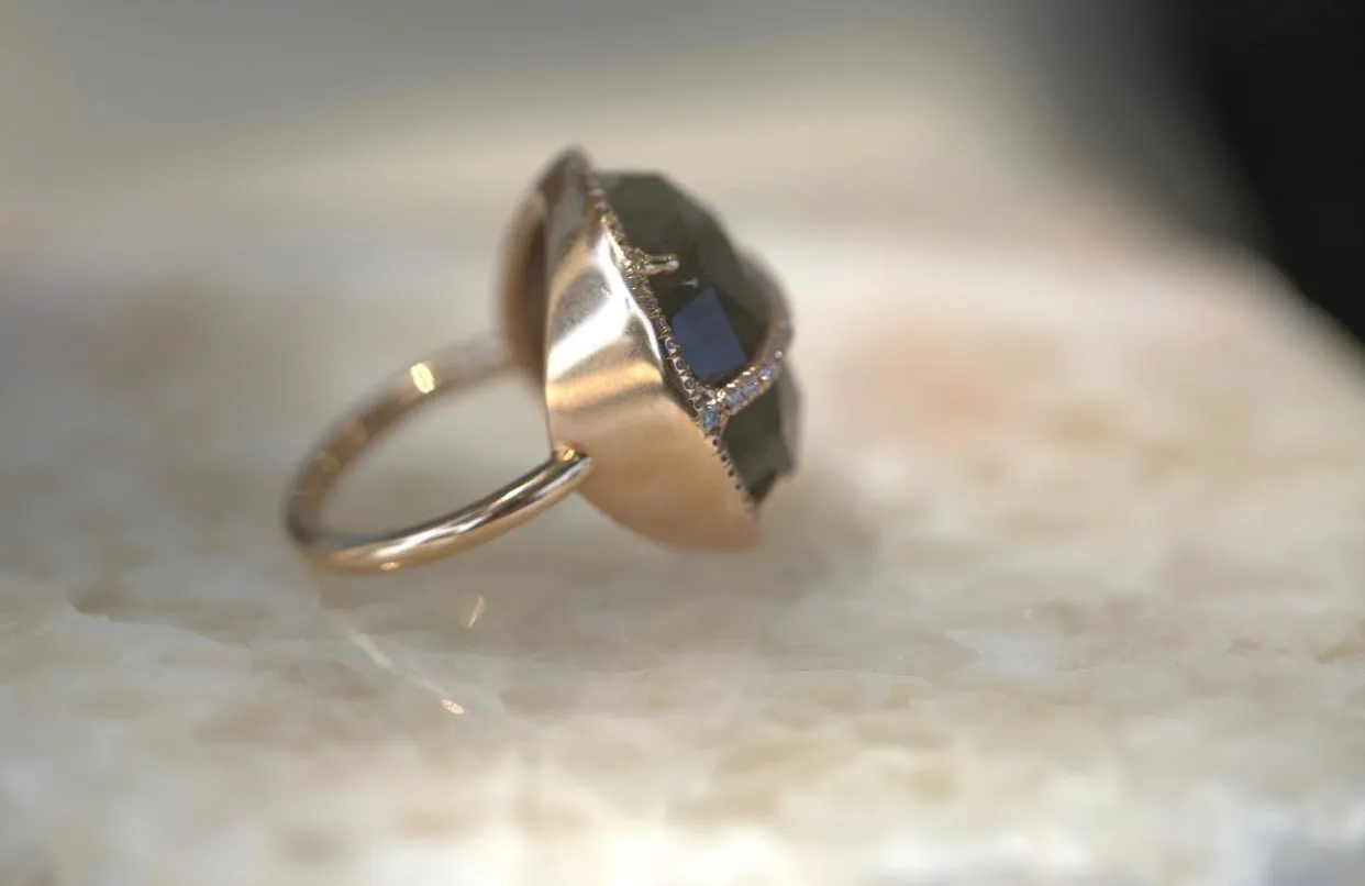 Belted Labradorite with Diamond Halo Ring