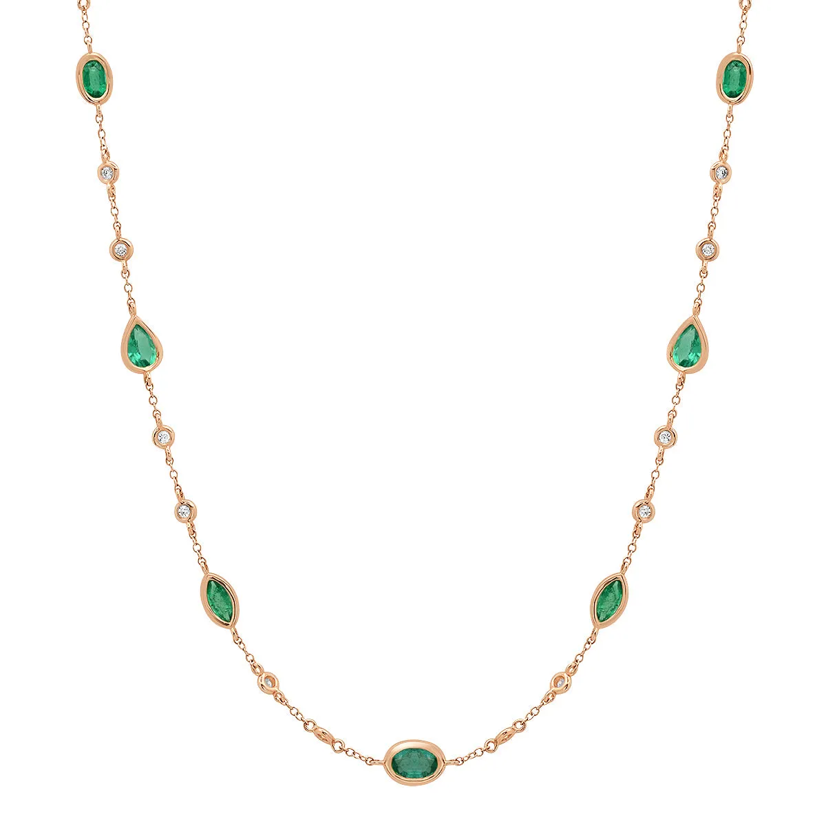 Bezel Set Emerald Shapes & Diamonds by the Yard Necklace