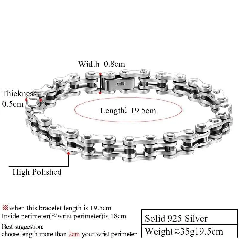 Biker Bracelet Solid 925 Sterling Silver Bracelets Men Link Chain High Polished Handmade Vintage Jewelry for (Approx 19.5cm)