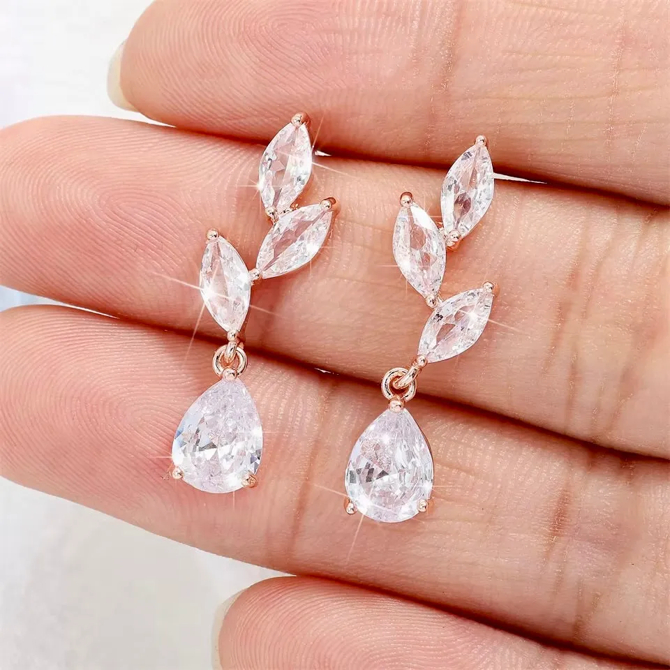 Brooklyn - Cubic Zirconia Bridal Earrings - Available in Silver, Rose Gold and Yellow Gold