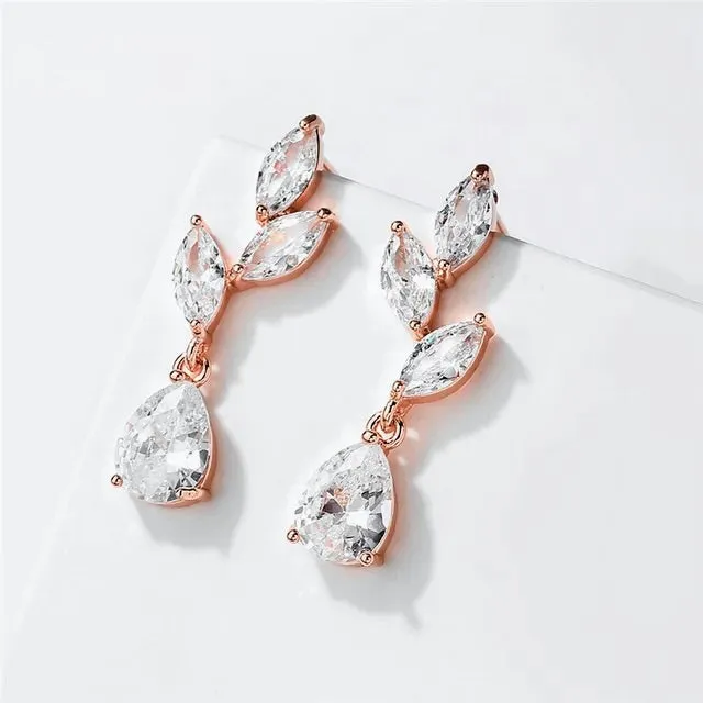 Brooklyn - Cubic Zirconia Bridal Earrings - Available in Silver, Rose Gold and Yellow Gold