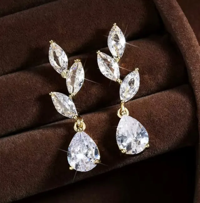 Brooklyn - Cubic Zirconia Bridal Earrings - Available in Silver, Rose Gold and Yellow Gold