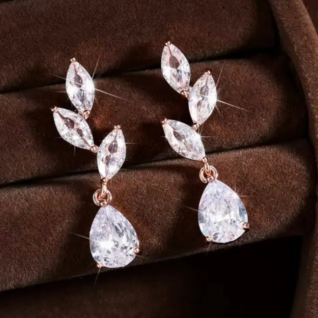 Brooklyn - Cubic Zirconia Bridal Earrings - Available in Silver, Rose Gold and Yellow Gold