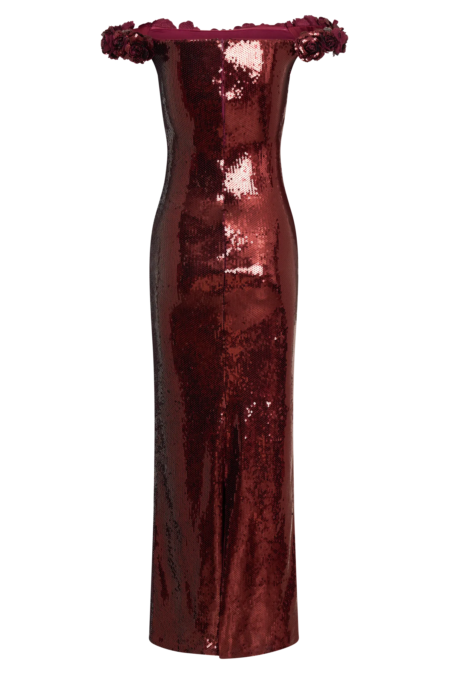 Carrie Sequin Rose Maxi Dress - Mahogany