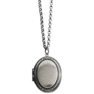 Catherine Popesco Sterling Silver Plated Locket Oval Classic Border Necklace, 16" 1502G