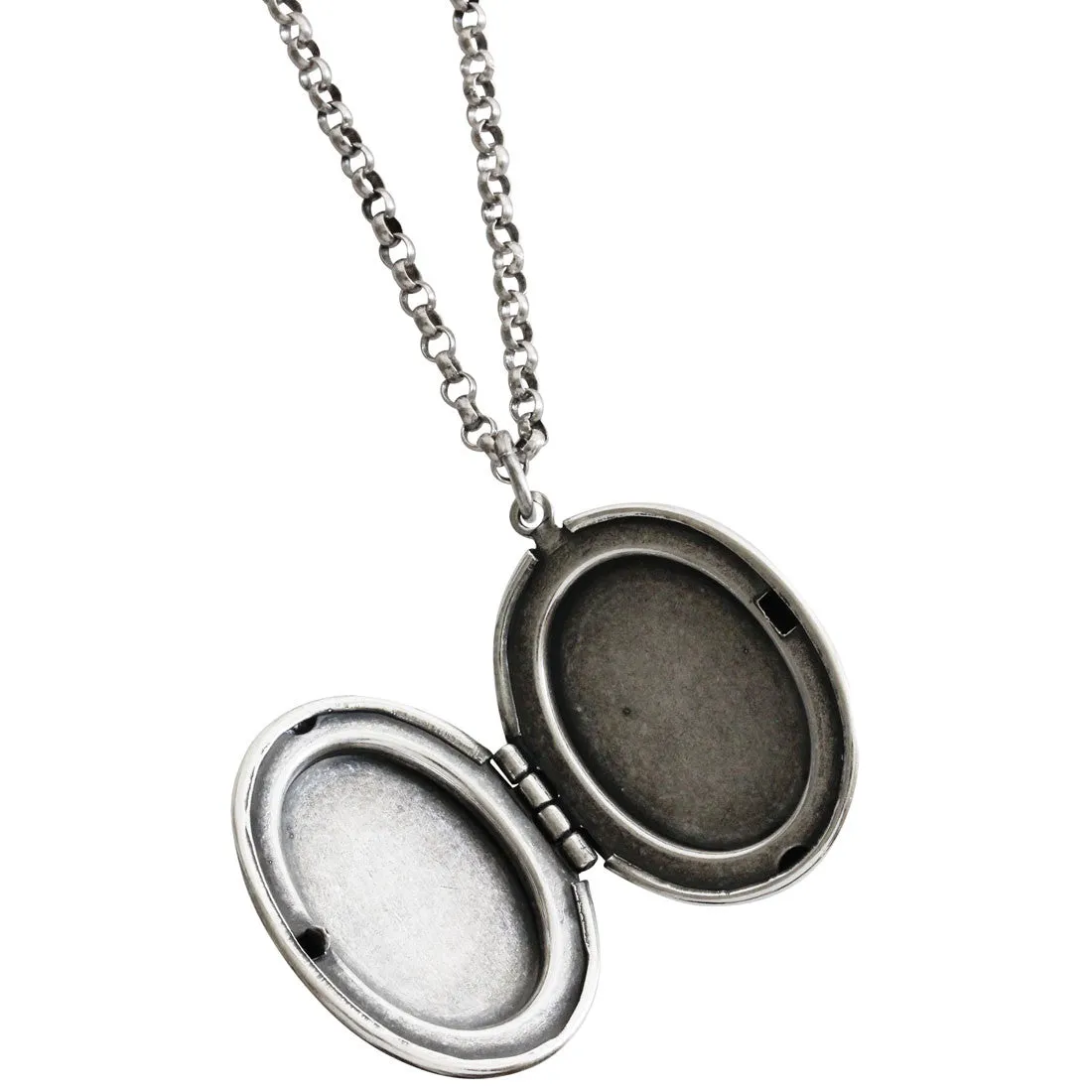 Catherine Popesco Sterling Silver Plated Locket Oval Classic Border Necklace, 16" 1502G