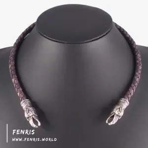 Celtic Torc Silver Raven Ancient Gray Leather | Fenris