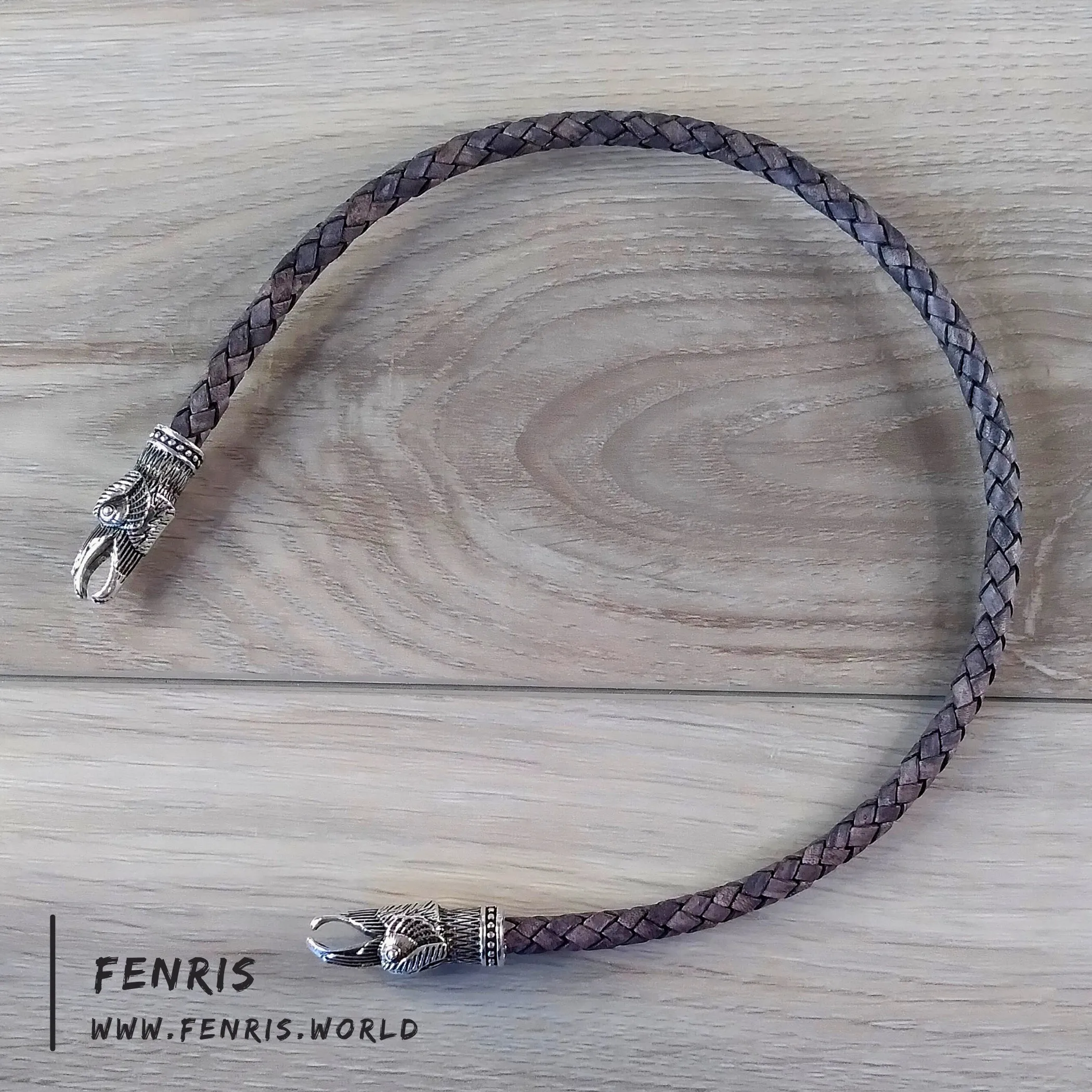 Celtic Torc Silver Raven Ancient Gray Leather | Fenris