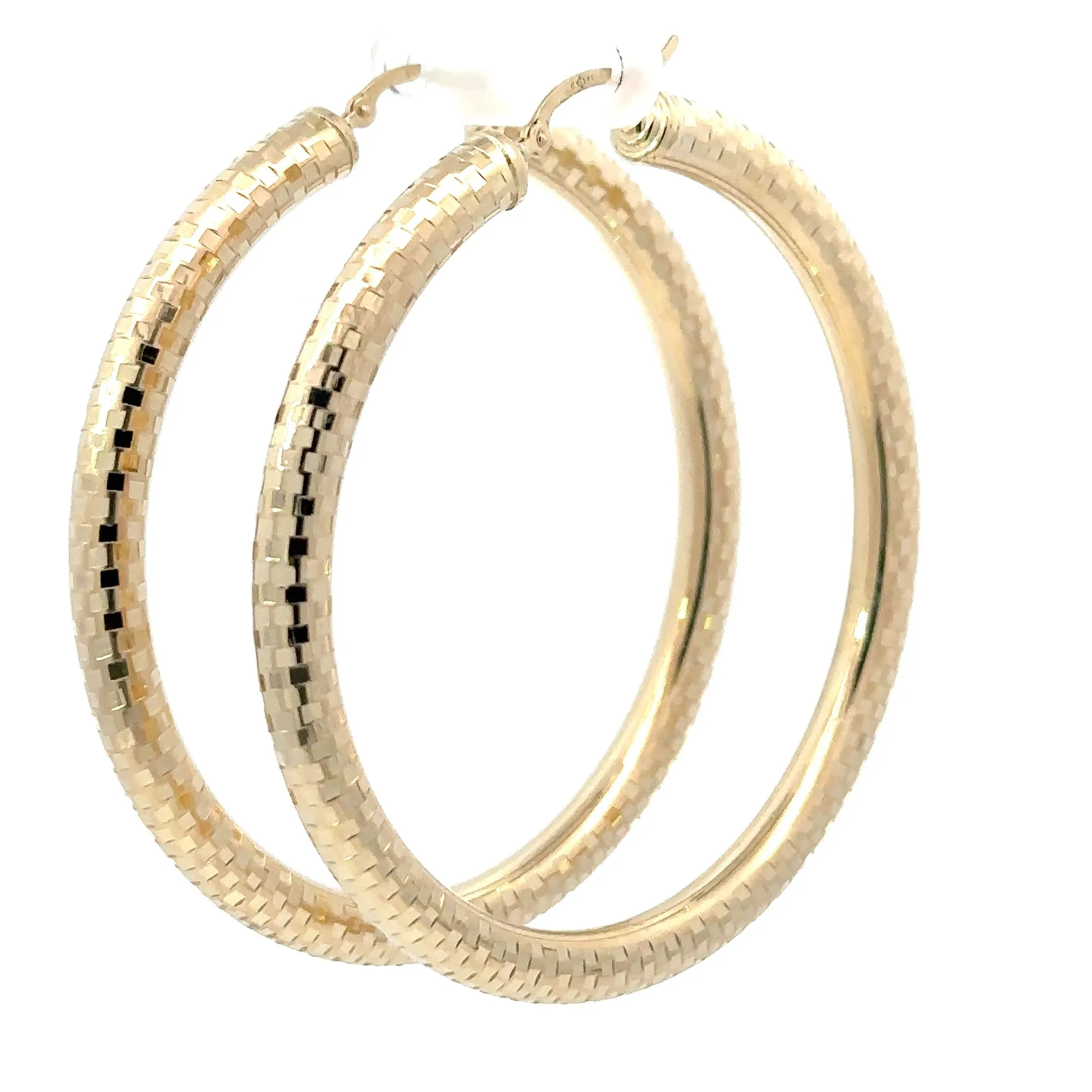 Checkerboard Cut Yellow Gold Hoop Earrings