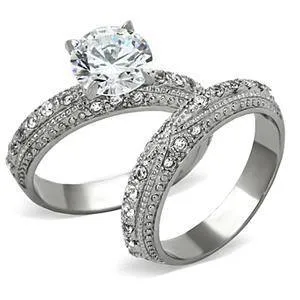 CJG1244 Wholesale Brilliant Round CZ Stainless Steel Stacked Engagement Ring