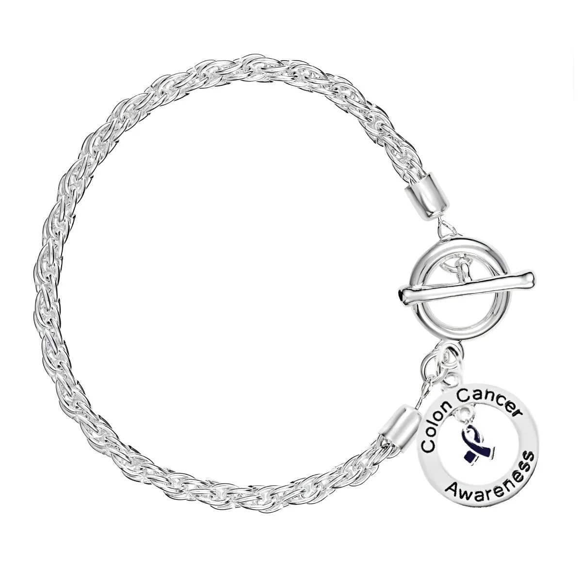 Colon Cancer Circle Dark Blue Ribbon Rope Charm Bracelets