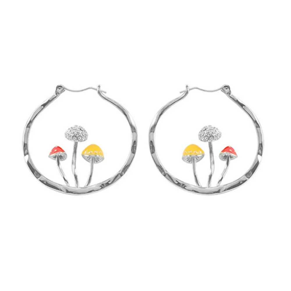 Colored Mushroom Hoop Earrings