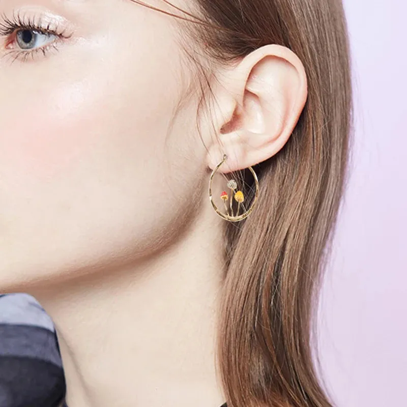 Colored Mushroom Hoop Earrings