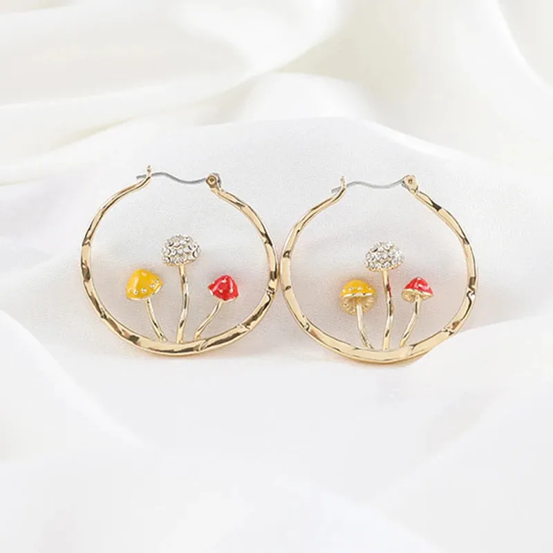 Colored Mushroom Hoop Earrings