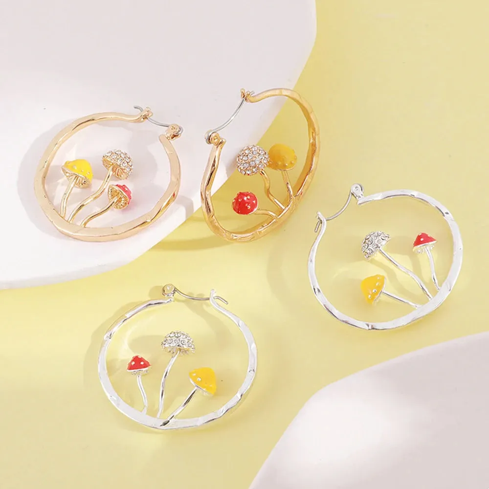 Colored Mushroom Hoop Earrings