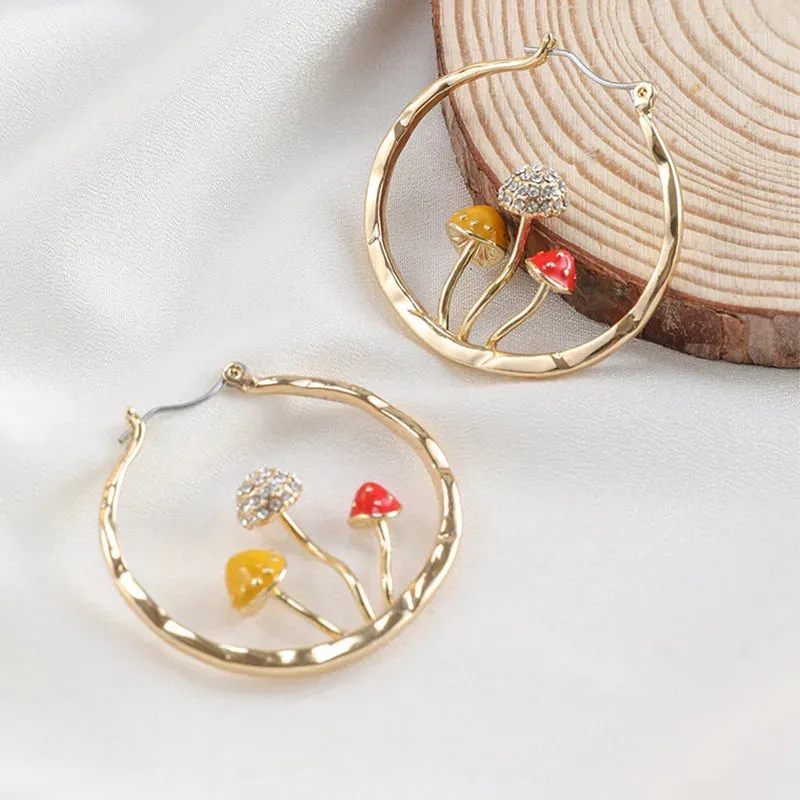 Colored Mushroom Hoop Earrings