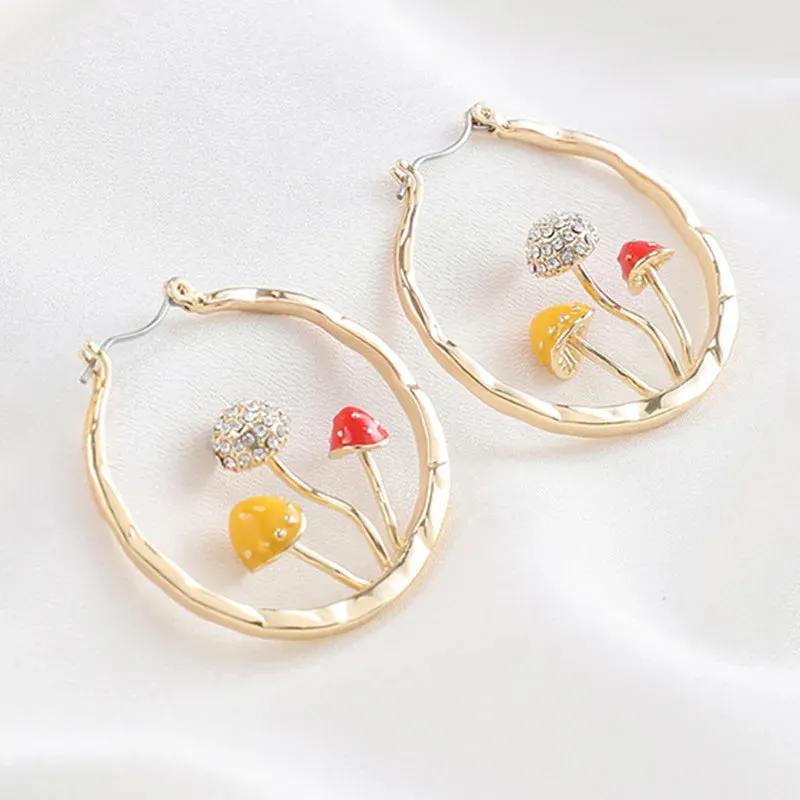 Colored Mushroom Hoop Earrings