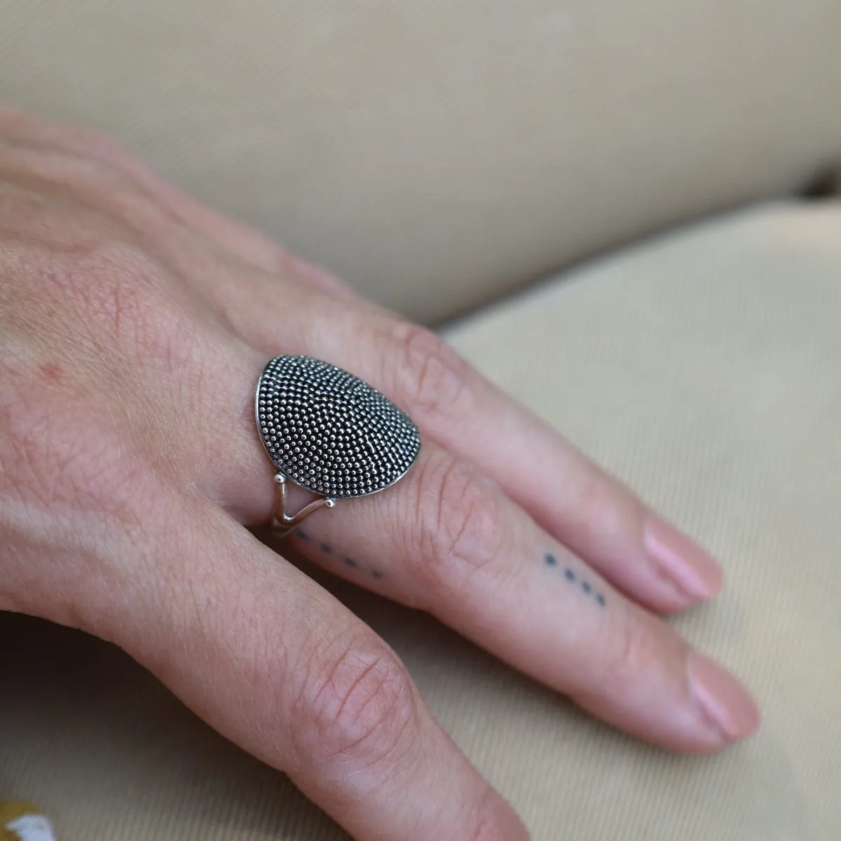 Curved Sterling Silver Granulation Ring