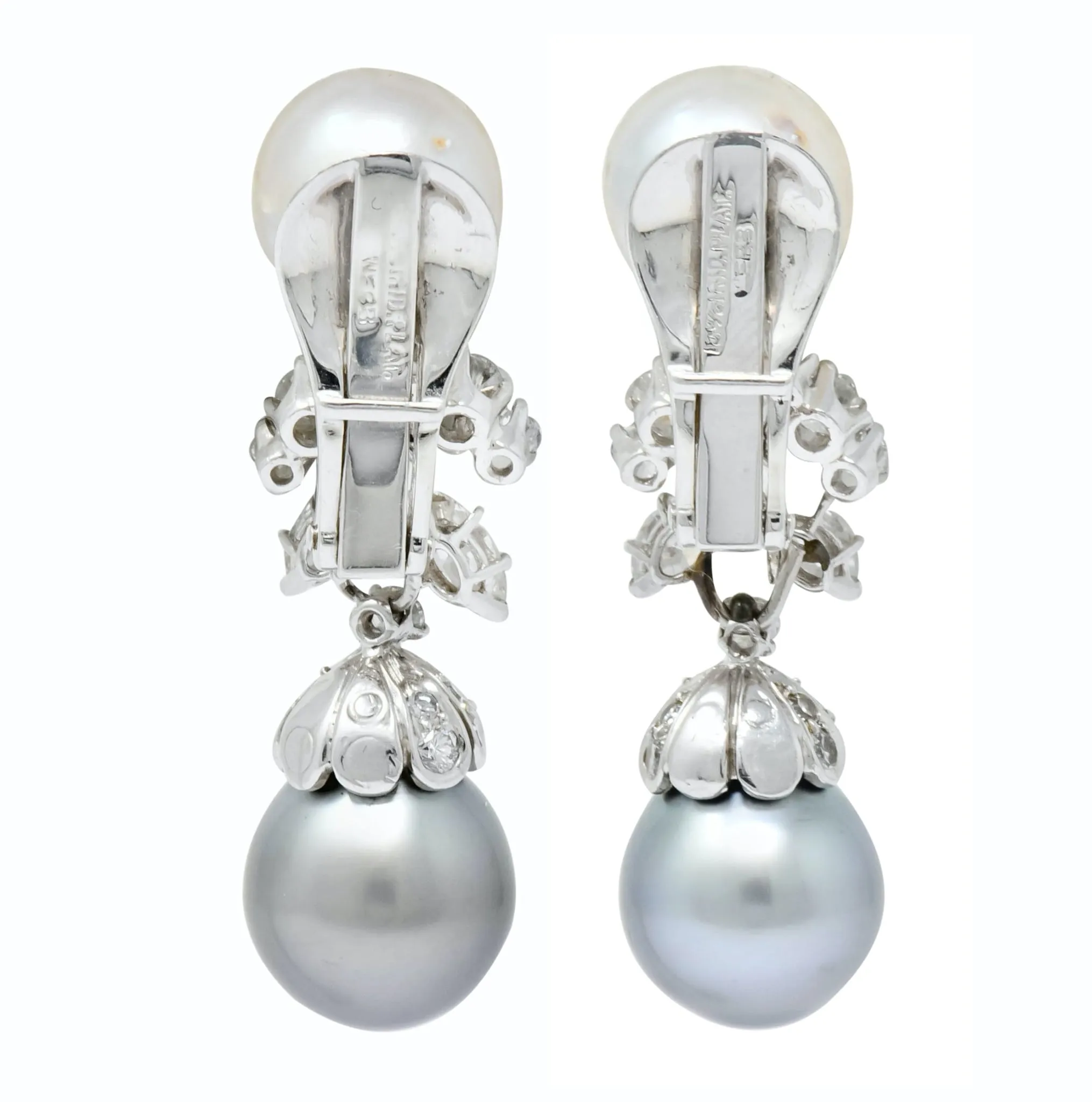 David Webb 2.40 CTW Diamond Cultured Pearl Drop Ear-Clip Earrings