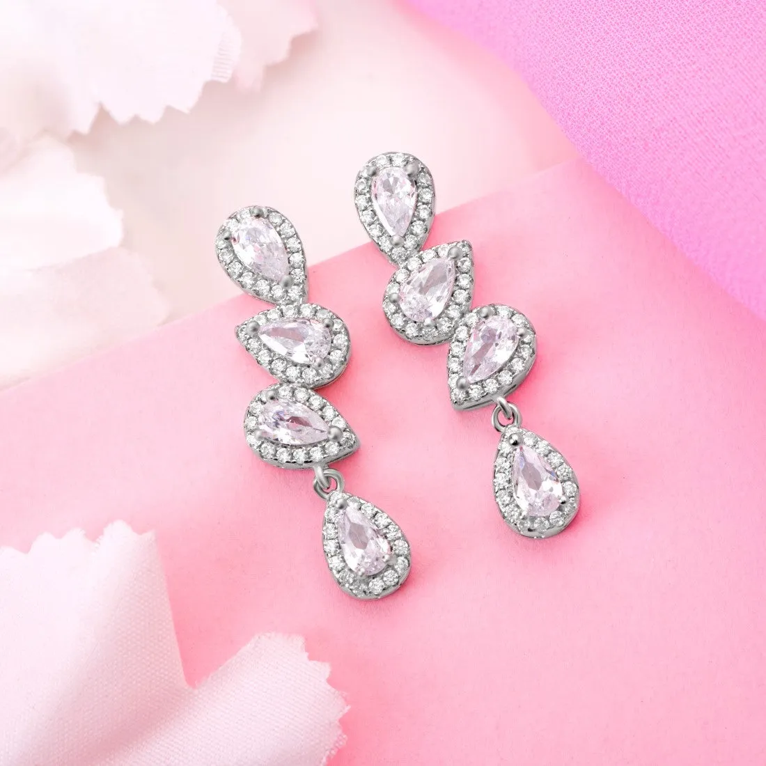 Dazzling Teardrop Radiance Rhodium-Plated 925 Sterling Silver Earrings