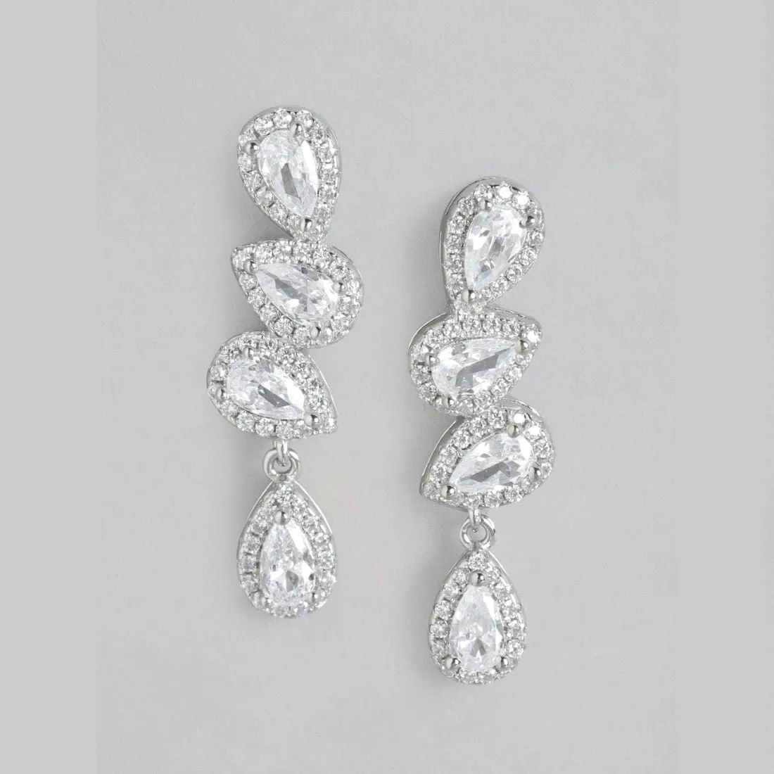 Dazzling Teardrop Radiance Rhodium-Plated 925 Sterling Silver Earrings