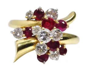 Diamond and Ruby Cluster Ring