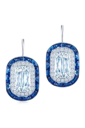 Diamond Sapphire Halo Drop Earrings