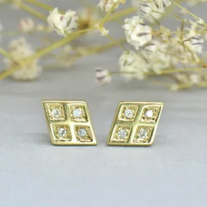 Diamond Set 9CT Yellow Gold Stud Earrings