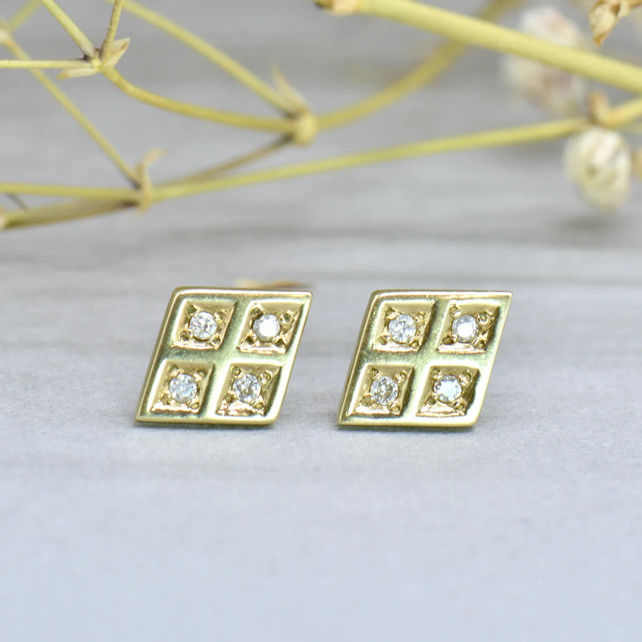 Diamond Set 9CT Yellow Gold Stud Earrings