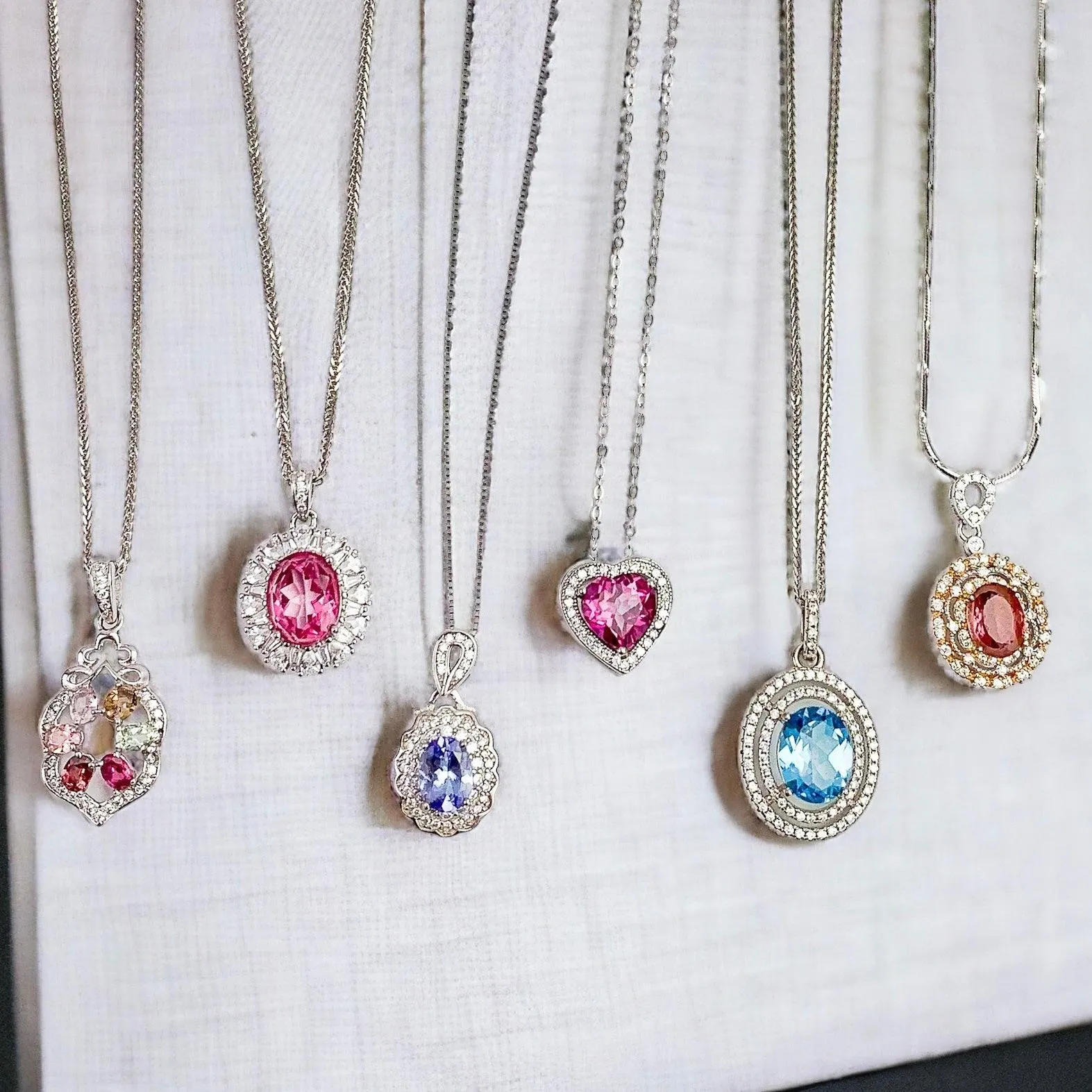 Diamonds & Gems in Silver Pendants